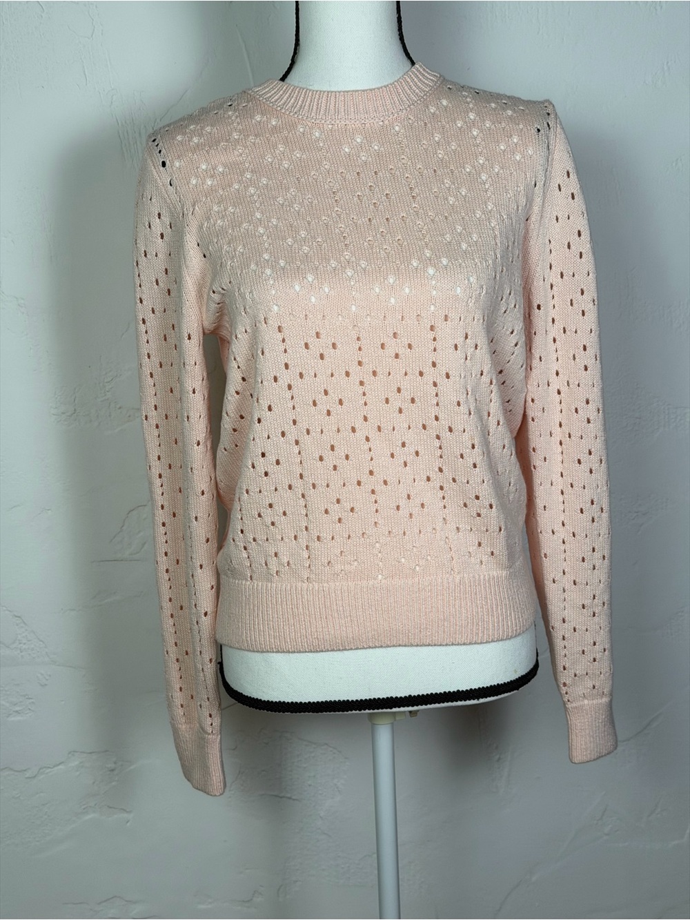 J. Crew - Point Sur Collection Pale Pink Openwork Crewneck Sweater - Perfect M - Picture 4 of 14